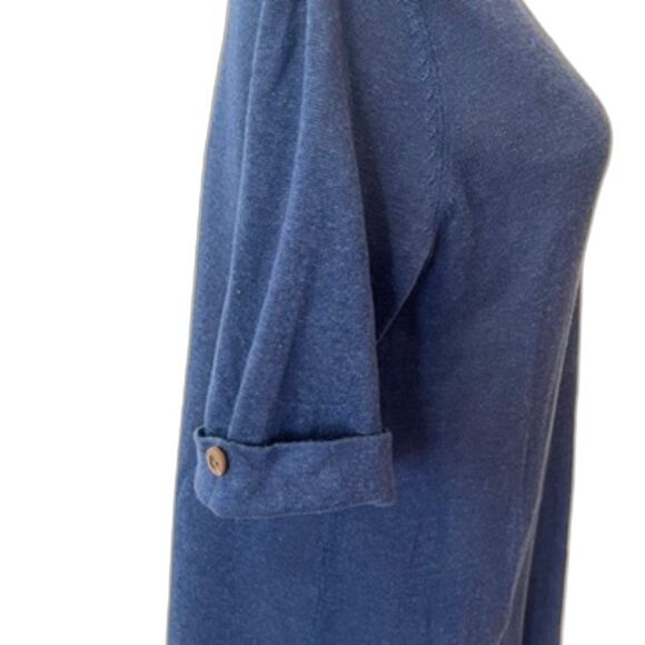 J.Jill Linen Blend Navy Blue Tunic Pullover Knit Cuffed Sleeve Small Petite - Picture 6 of 9